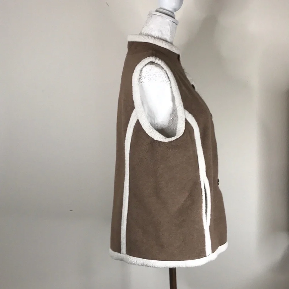 British Khaki Faux Suede and Sherpa Vest